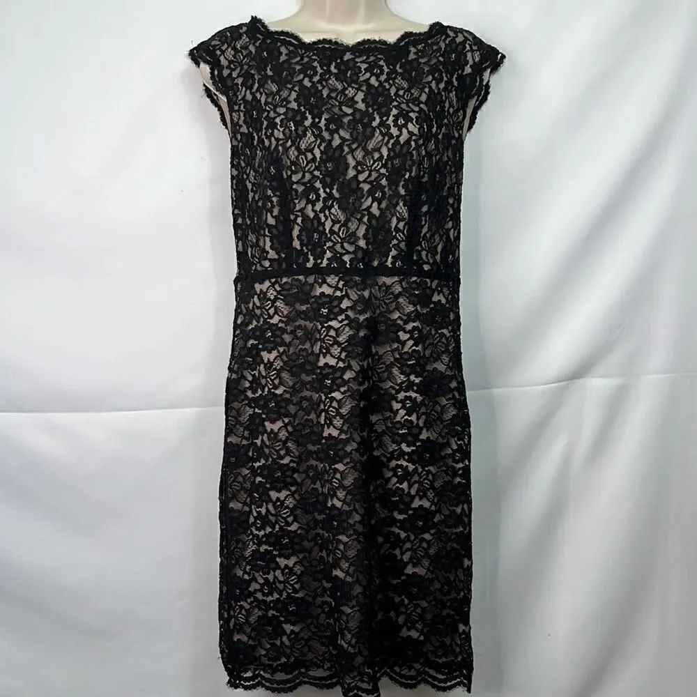 Loft Black Lace Dress with nude lining. Size 4  EUC